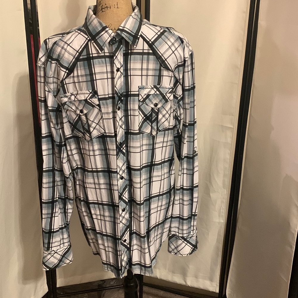 Mens Plad Buckle BKE Athletic Fit Stretch Long Sleeve Button Down size XL